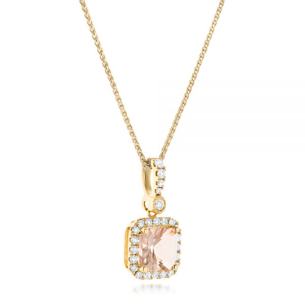 18k Yellow Gold 18k Yellow Gold Morganite And Diamond Halo Pendant - Flat View - 102508