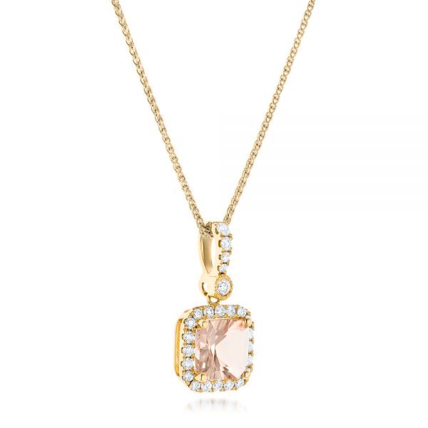 14k Yellow Gold 14k Yellow Gold Morganite And Diamond Halo Pendant - Flat View -  102508