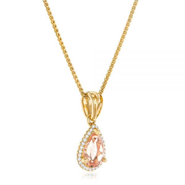 18k Yellow Gold 18k Yellow Gold Morganite And Diamond Halo Pendant - Flat View - 102529