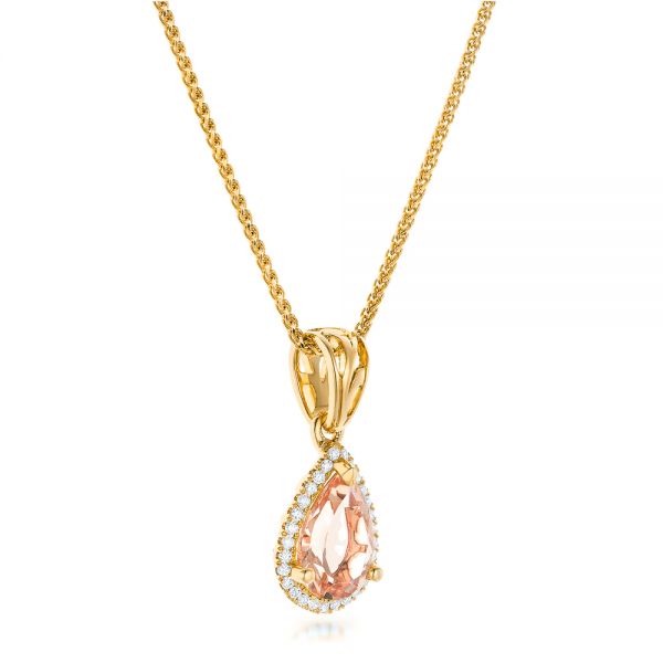 14k Yellow Gold 14k Yellow Gold Morganite And Diamond Halo Pendant - Flat View -  102529