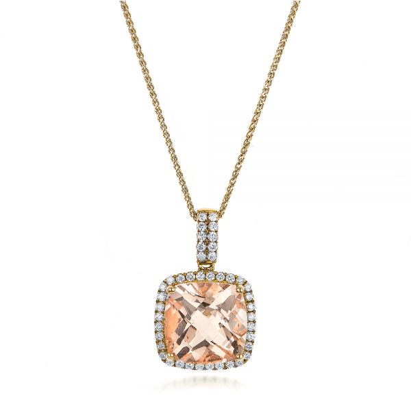 14k Yellow Gold 14k Yellow Gold Morganite And Diamond Halo Pendant - Three-Quarter View -  101016