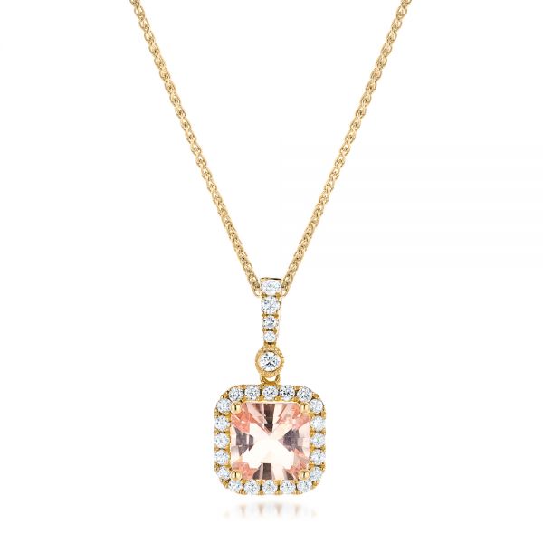 14k Yellow Gold 14k Yellow Gold Morganite And Diamond Halo Pendant - Three-Quarter View -  102508