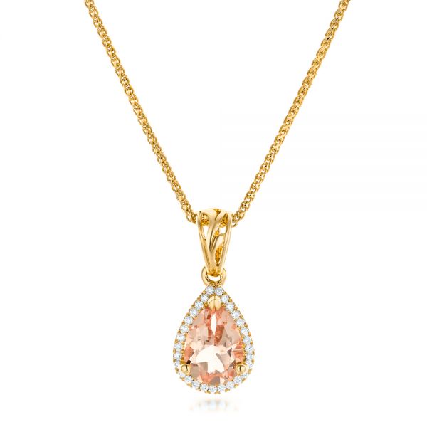 14k Yellow Gold 14k Yellow Gold Morganite And Diamond Halo Pendant - Three-Quarter View -  102529