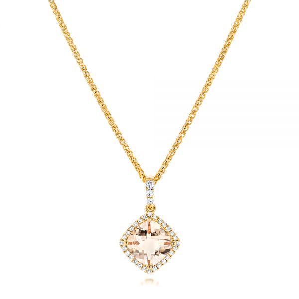 18k Yellow Gold 18k Yellow Gold Morganite And Diamond Halo Pendant - Three-Quarter View -  102639