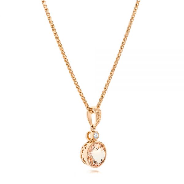 14k Rose Gold 14k Rose Gold Morganite And Diamond Pendant - Flat View - 102646