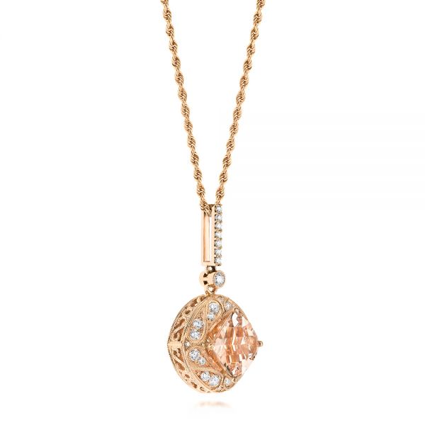18k Rose Gold Morganite And Diamond Pendant - Front View - 103751