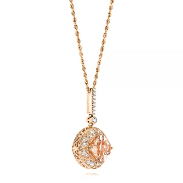 18k Rose Gold Morganite And Diamond Pendant - Front View -  103751