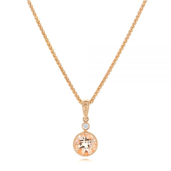 18k Rose Gold 18k Rose Gold Morganite And Diamond Pendant - Three-Quarter View -  102646