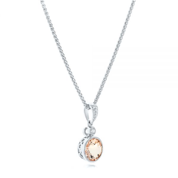 18k White Gold 18k White Gold Morganite And Diamond Pendant - Flat View -  102646