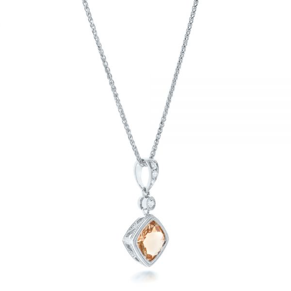 14k White Gold 14k White Gold Morganite And Diamond Pendant - Flat View - 102724