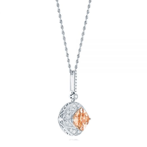 18k White Gold 18k White Gold Morganite And Diamond Pendant - Front View -  103751