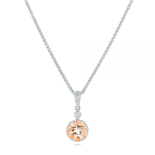  Platinum Platinum Morganite And Diamond Pendant - Three-Quarter View -  102646