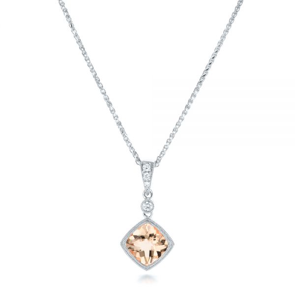 14k White Gold 14k White Gold Morganite And Diamond Pendant - Three-Quarter View -  102724