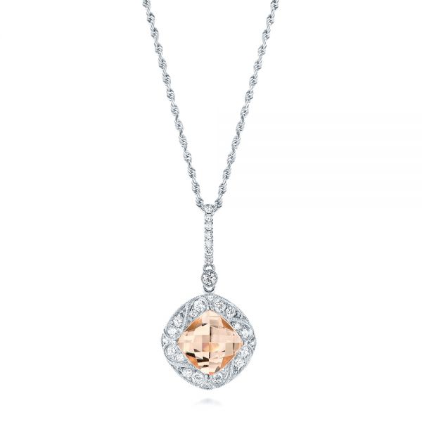  Platinum Platinum Morganite And Diamond Pendant - Three-Quarter View -  103751