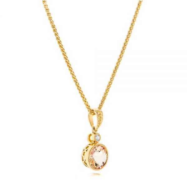 14k Yellow Gold 14k Yellow Gold Morganite And Diamond Pendant - Flat View - 102646