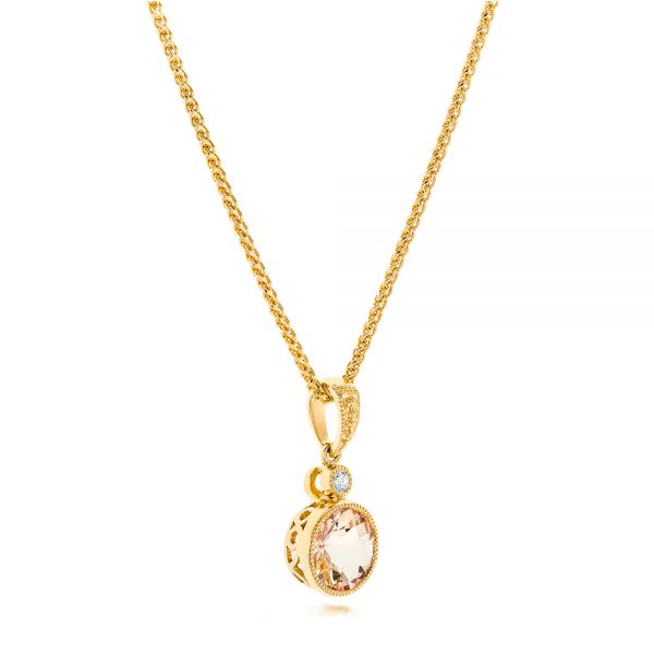 18k Yellow Gold 18k Yellow Gold Morganite And Diamond Pendant - Flat View -  102646