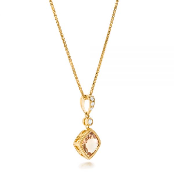 14k Yellow Gold 14k Yellow Gold Morganite And Diamond Pendant - Flat View - 102724