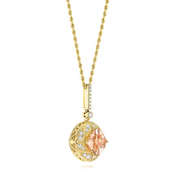 18k Yellow Gold 18k Yellow Gold Morganite And Diamond Pendant - Front View -  103751