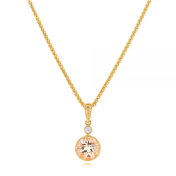 14k Yellow Gold 14k Yellow Gold Morganite And Diamond Pendant - Three-Quarter View -  102646