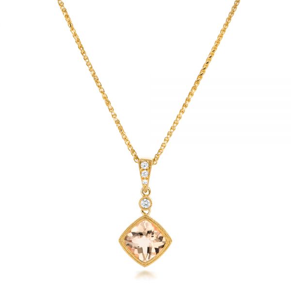 14k Yellow Gold 14k Yellow Gold Morganite And Diamond Pendant - Three-Quarter View -  102724