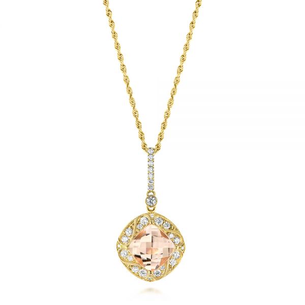 14k Yellow Gold 14k Yellow Gold Morganite And Diamond Pendant - Three-Quarter View -  103751