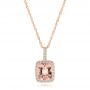 18k Rose Gold 18k Rose Gold Morganite And Double Diamond Halo Pendant - Three-Quarter View -  101778 - Thumbnail