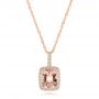 14k Rose Gold Morganite And Double Diamond Halo Pendant - Three-Quarter View -  101778 - Thumbnail
