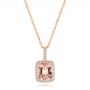 14k Rose Gold Morganite And Double Diamond Halo Pendant - Three-Quarter View -  101778 - Thumbnail