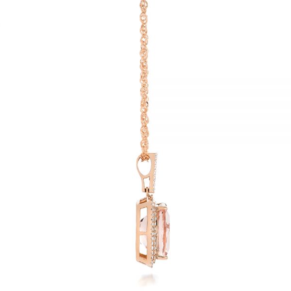 18k Rose Gold 18k Rose Gold Morganite And Double Diamond Halo Pendant - Side View -  101778