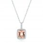  Platinum Platinum Morganite And Double Diamond Halo Pendant - Three-Quarter View -  101778 - Thumbnail