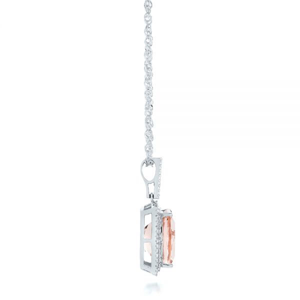 Platinum Platinum Morganite And Double Diamond Halo Pendant - Side View - 101778