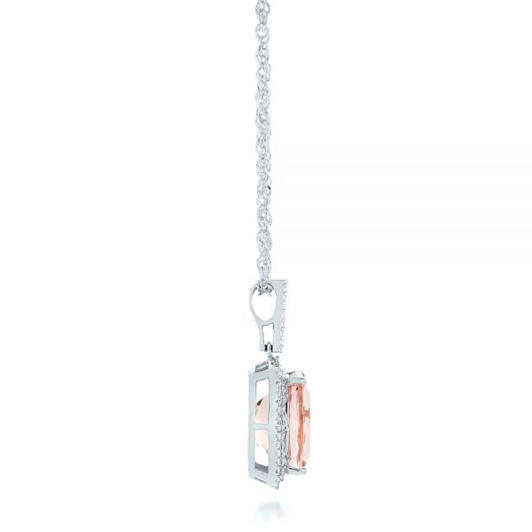 18k White Gold 18k White Gold Morganite And Double Diamond Halo Pendant - Side View -  101778