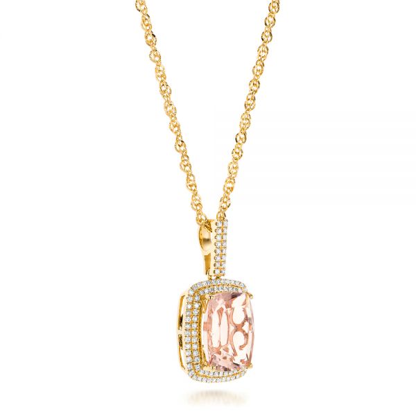 18k Yellow Gold 18k Yellow Gold Morganite And Double Diamond Halo Pendant - Flat View -  101778