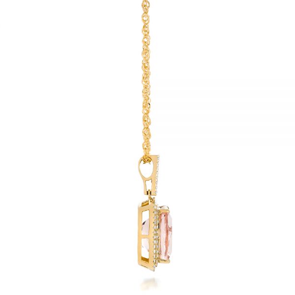 14k Yellow Gold 14k Yellow Gold Morganite And Double Diamond Halo Pendant - Side View -  101778