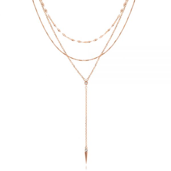 18k Rose Gold 18k Rose Gold Multi Layered Lariat With Spike Necklace - Three-Quarter View -  107012