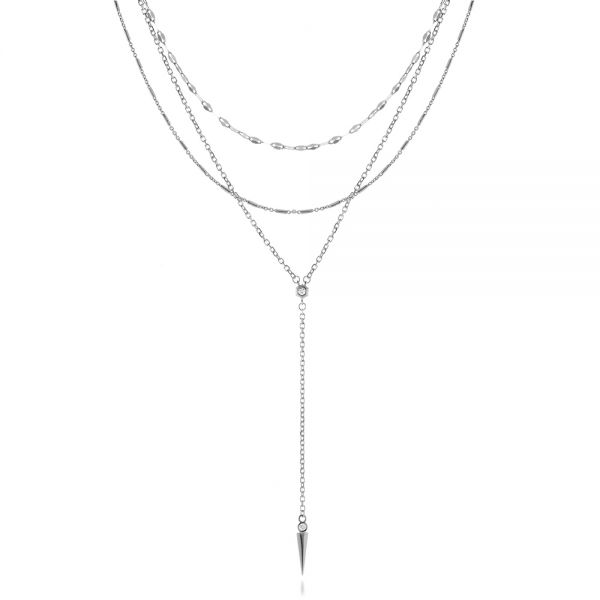 18k White Gold 18k White Gold Multi Layered Lariat With Spike Necklace - Three-Quarter View -  107012
