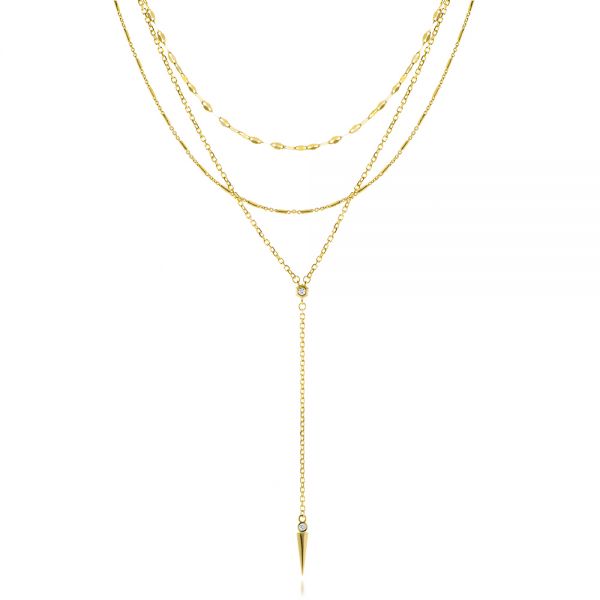 18k Yellow Gold 18k Yellow Gold Multi Layered Lariat With Spike Necklace - Three-Quarter View -  107012