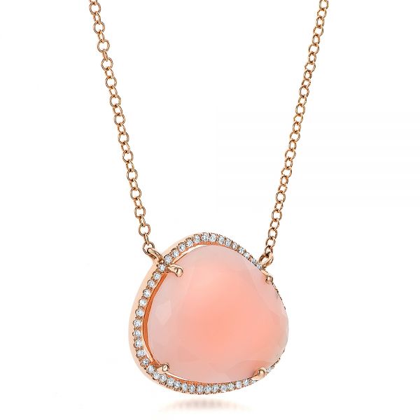 18k Rose Gold 18k Rose Gold Natural Pink Opal And Diamond Halo Necklace - Flat View -  100831