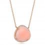 14k Rose Gold Natural Pink Opal And Diamond Halo Necklace - Flat View -  100831 - Thumbnail
