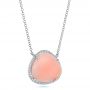 14k White Gold 14k White Gold Natural Pink Opal And Diamond Halo Necklace - Flat View -  100831 - Thumbnail
