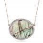 18k Rose Gold 18k Rose Gold Natural Tourmaline Slice And Diamond Halo Necklace - Three-Quarter View -  100833 - Thumbnail