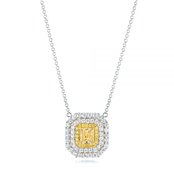  18K Gold And 18k White Gold Natural Yellow Diamond Pendant - Three-Quarter View -  103160