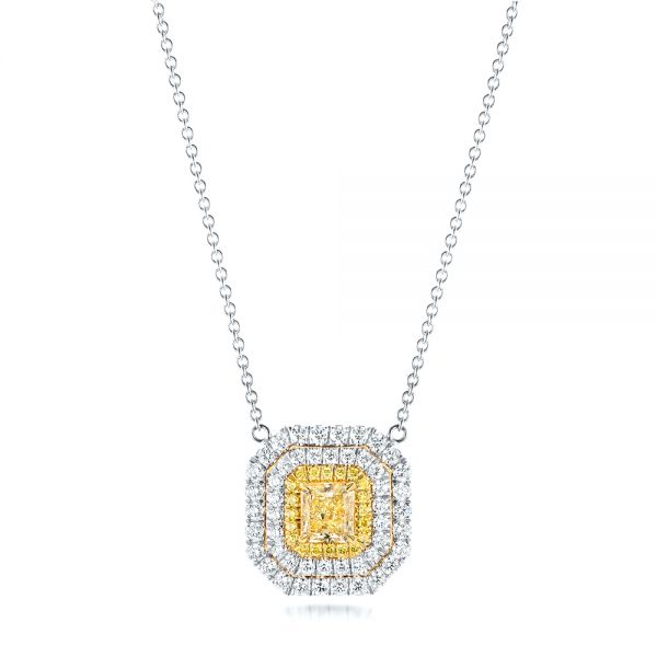  14K Gold And 18k White Gold 14K Gold And 18k White Gold Natural Yellow Diamond Pendant - Three-Quarter View -  103160