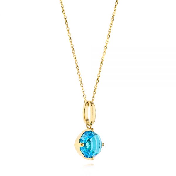  14K Gold Octagon-shaped Blue Topaz Pendant - Flat View -  106539