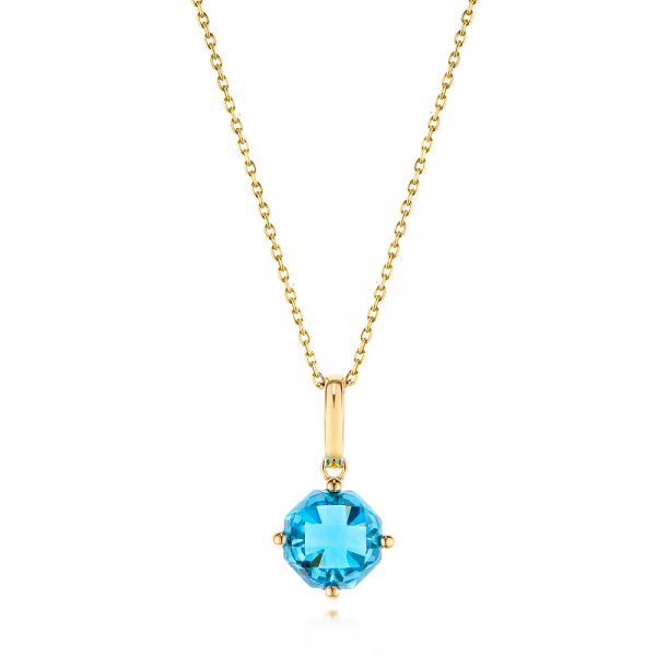  14K Gold Octagon-shaped Blue Topaz Pendant - Three-Quarter View -  106539