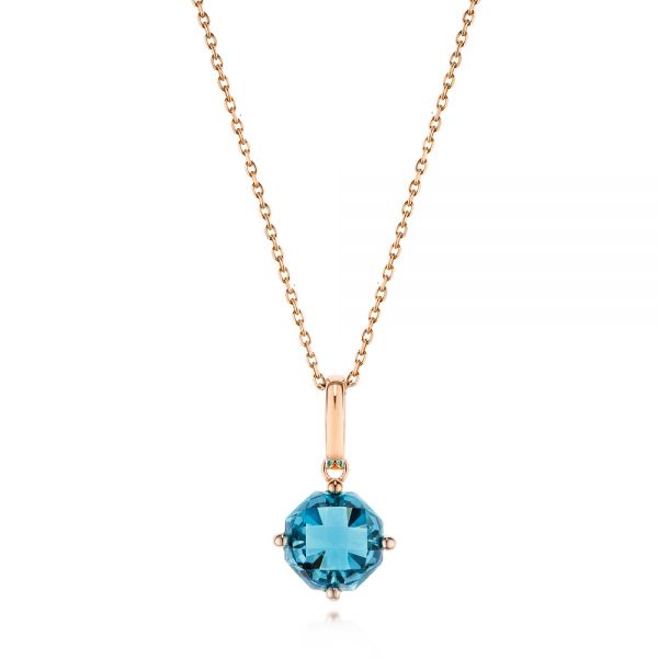 18k Rose Gold 18k Rose Gold Octagon-shaped London Blue Topaz Pendant - Three-Quarter View -  106537