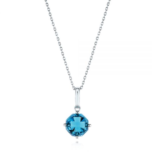 18k White Gold 18k White Gold Octagon-shaped London Blue Topaz Pendant - Three-Quarter View -  106537