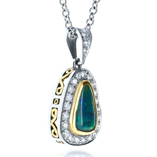 Opal And Diamond Pendant - Three-Quarter View -  1344 - Thumbnail