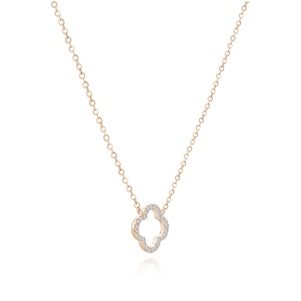 18k Rose Gold 18k Rose Gold Open Clover Diamond Necklace - Flat View -  107764