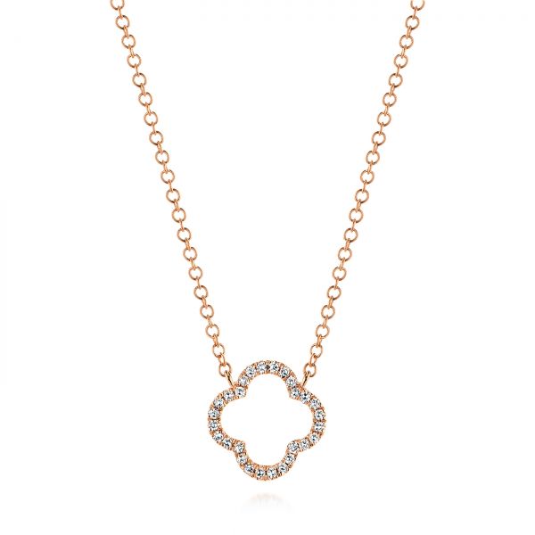 18k Rose Gold 18k Rose Gold Open Clover Diamond Necklace - Three-Quarter View -  105926